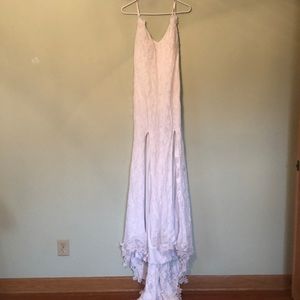 Lace double slit front wedding dress.